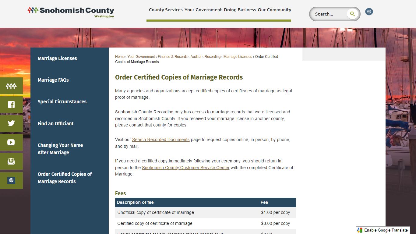 Order Certified Copies of Marriage Records | Snohomish County, WA ...